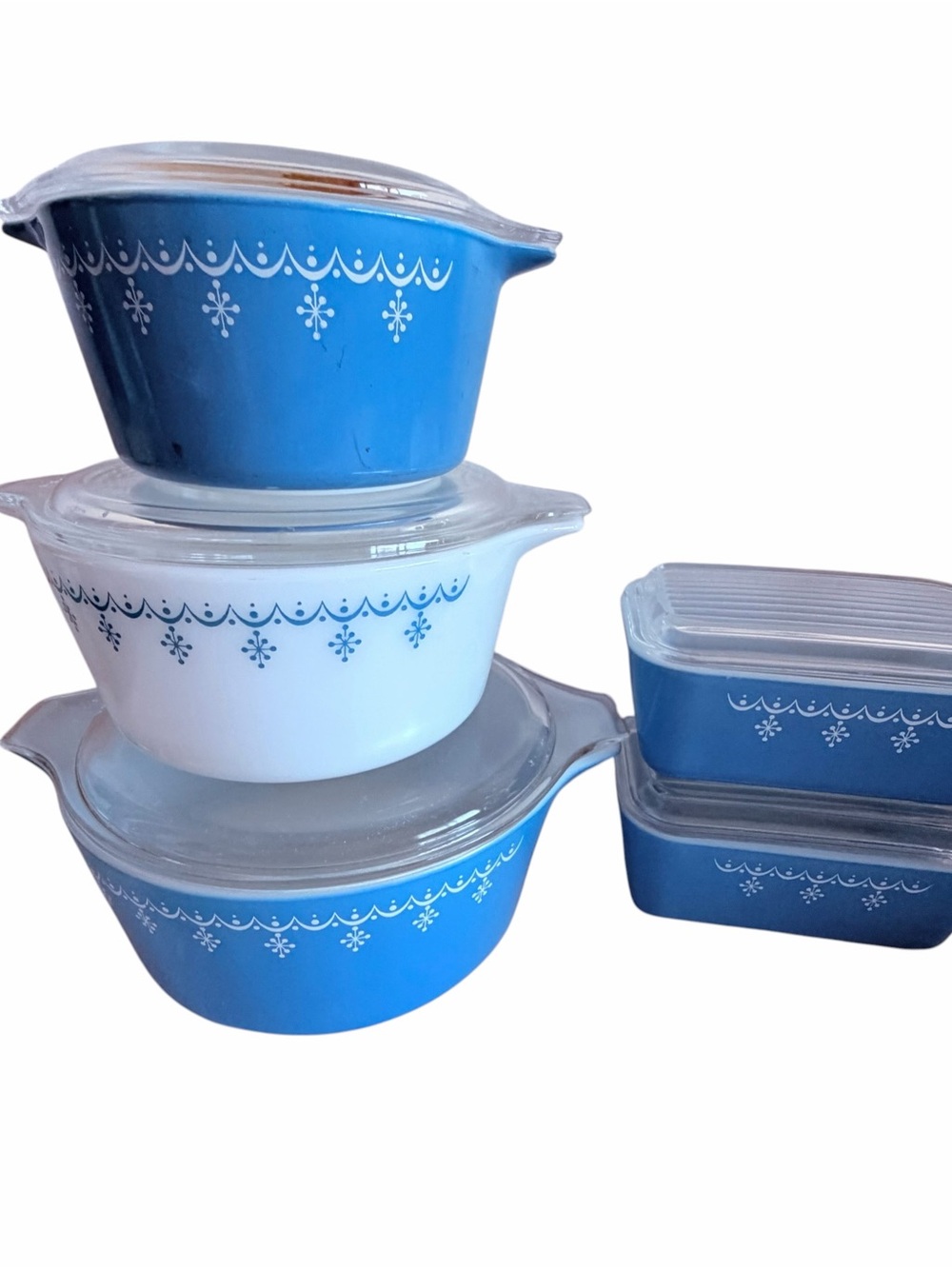 Vintage Pyrex Snowflake Blue Garland 10pc  Lidded Casserole Set